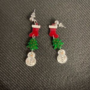 Festive Christmas Earrings with Red Stockings and Green Trees